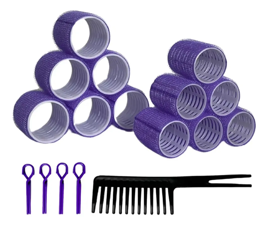 Conjunto de 25 rolos de cabelo, par de modeladores roxos. Cor: roxo