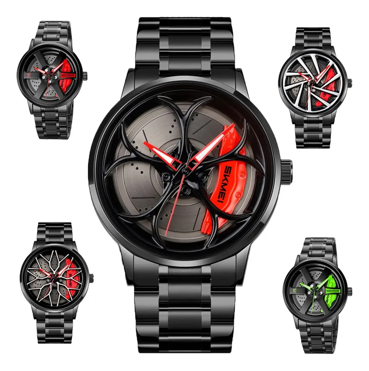 Relógio Skmei, carro esportivo, relógio giratório, anel, aço inoxidável, pulseira, 1990b, moldura preta, fundo vermelho
