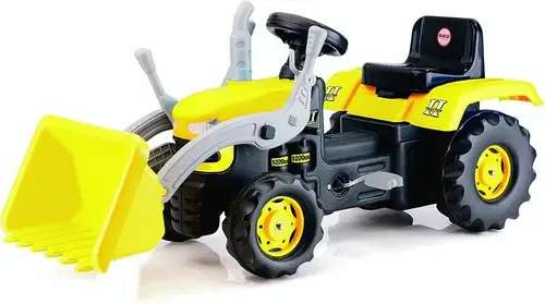 Trator de pedal montável para crianças com pá de escavadeira