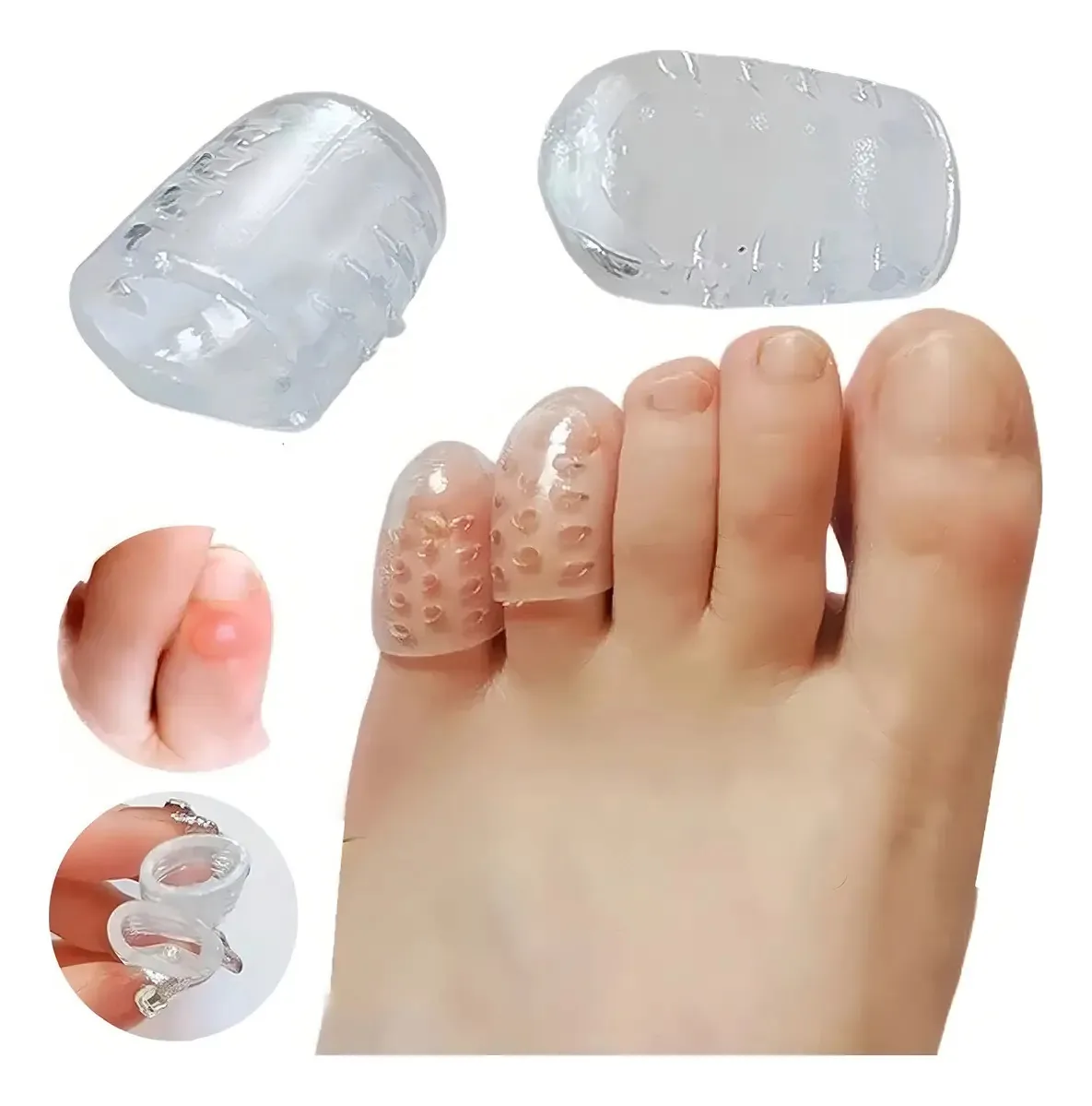 Capuz protetor de dedos, silicone, anti-calosidades, blister, cor sólida e transparente