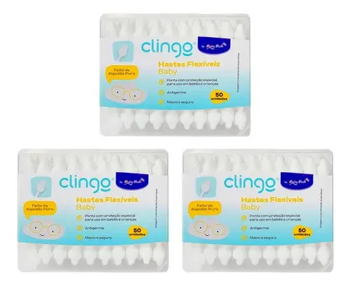 Kit Hastes Flexíveis De Segurança Cotonetes Bebê Clingo 3 Cx