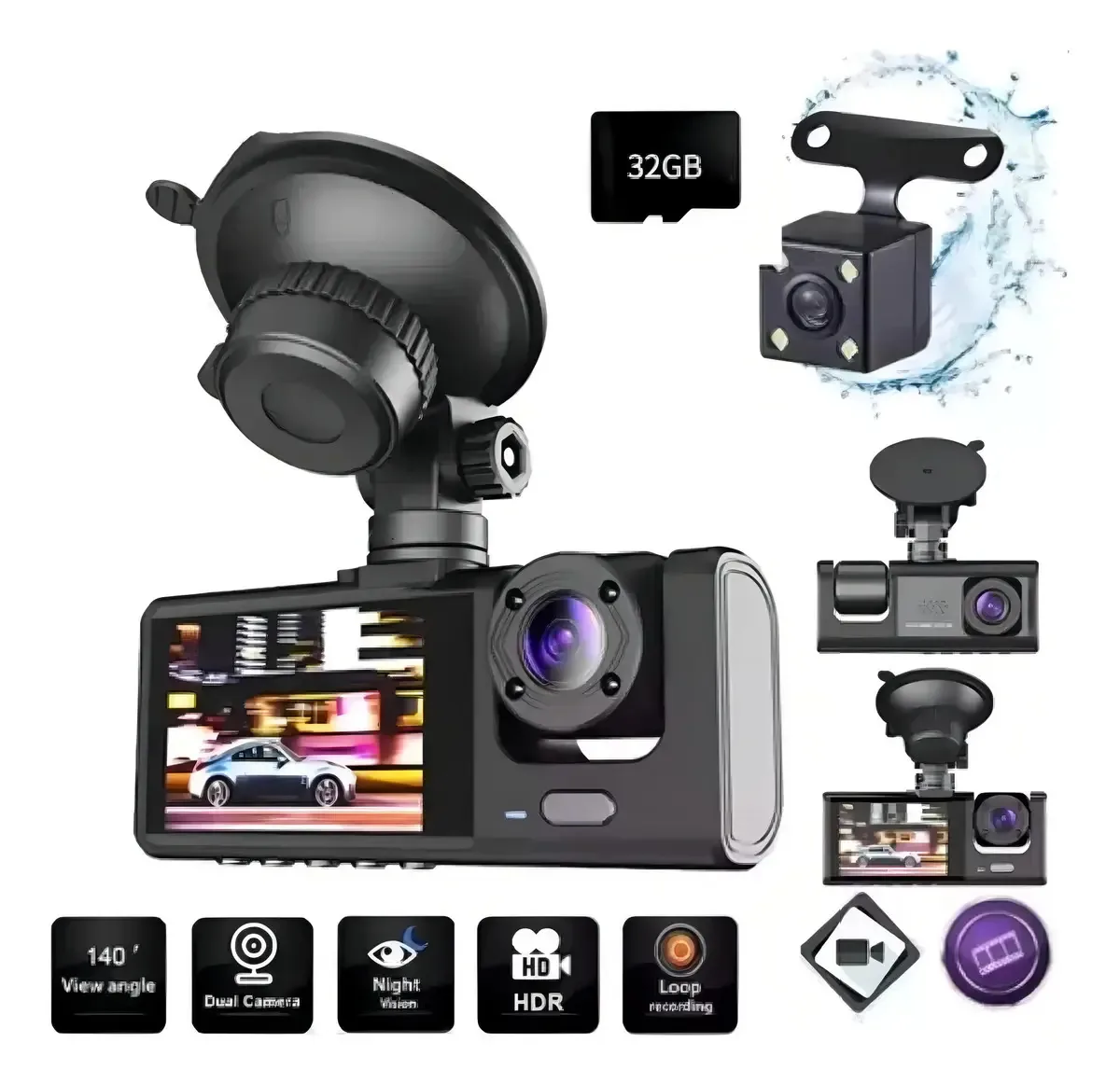 Câmeras Car Dashcam 2 de 170° HD 1080P