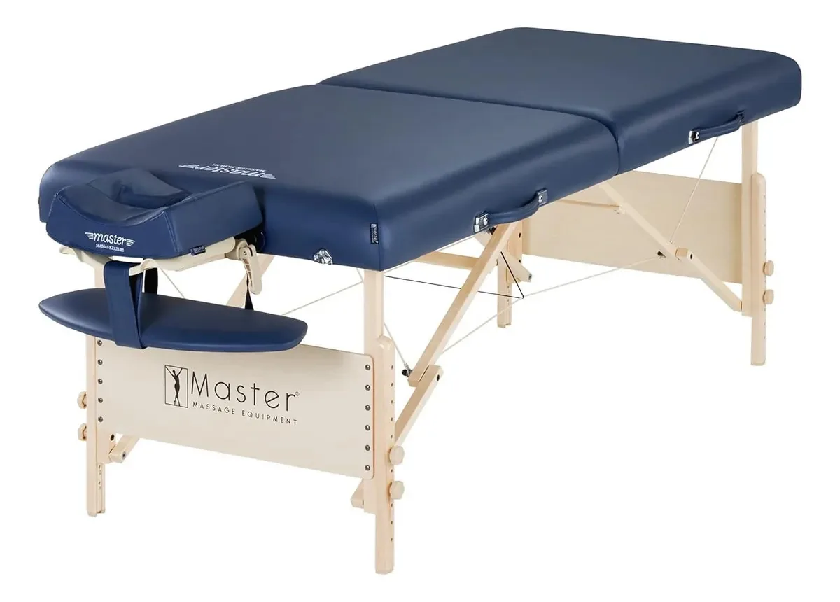 Mesa de massagem portátil ajustável com acessórios ergonômicos - azul