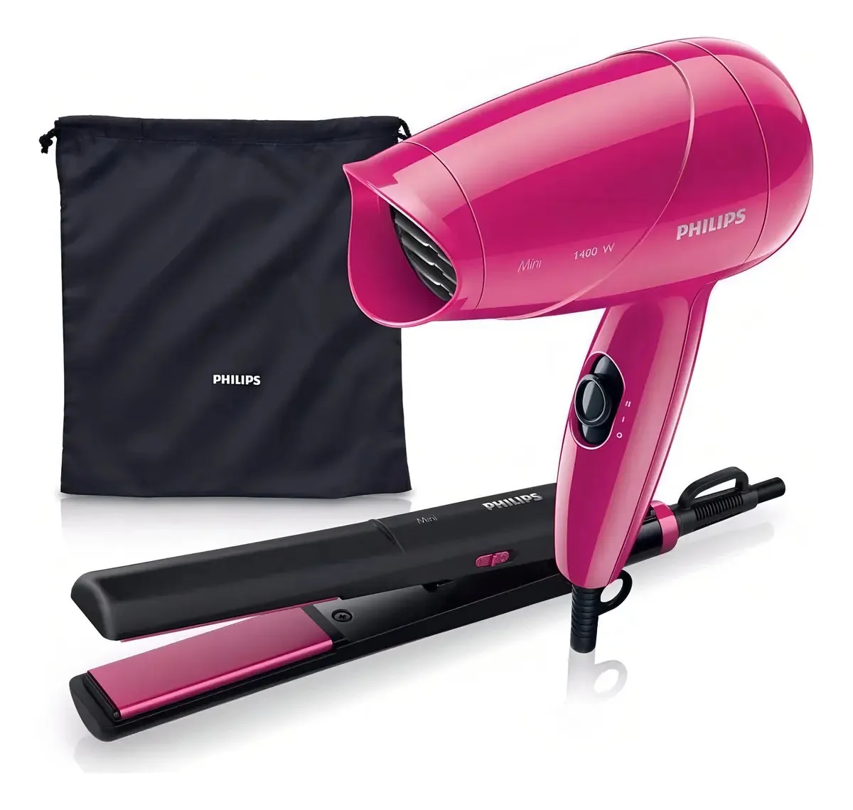 Conjunto de viagem Philips Hp8644/00 para secador de cabelo e ferro de passar, cor fúcsia