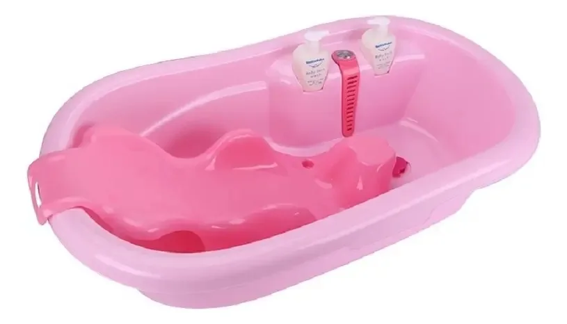 Banheira infantil rosa com suporte antiderrapante