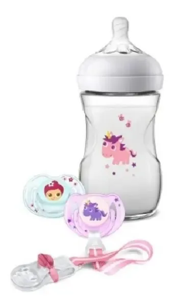 Conjunto de mamadeiras Philips Avent, duas chupetas e porta-chupetas