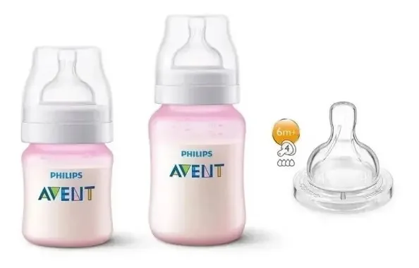 Conjunto de mamadeiras e tetinas rosa anticólica Avent Philips