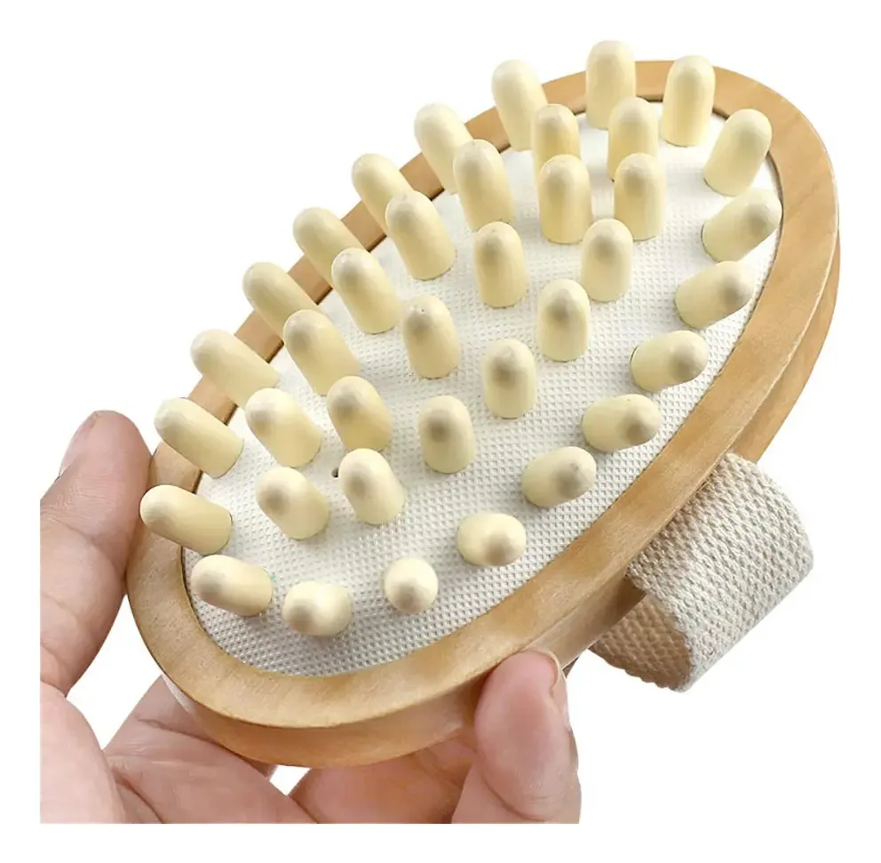 Escova corporal de massagem de madeira natural para celulite