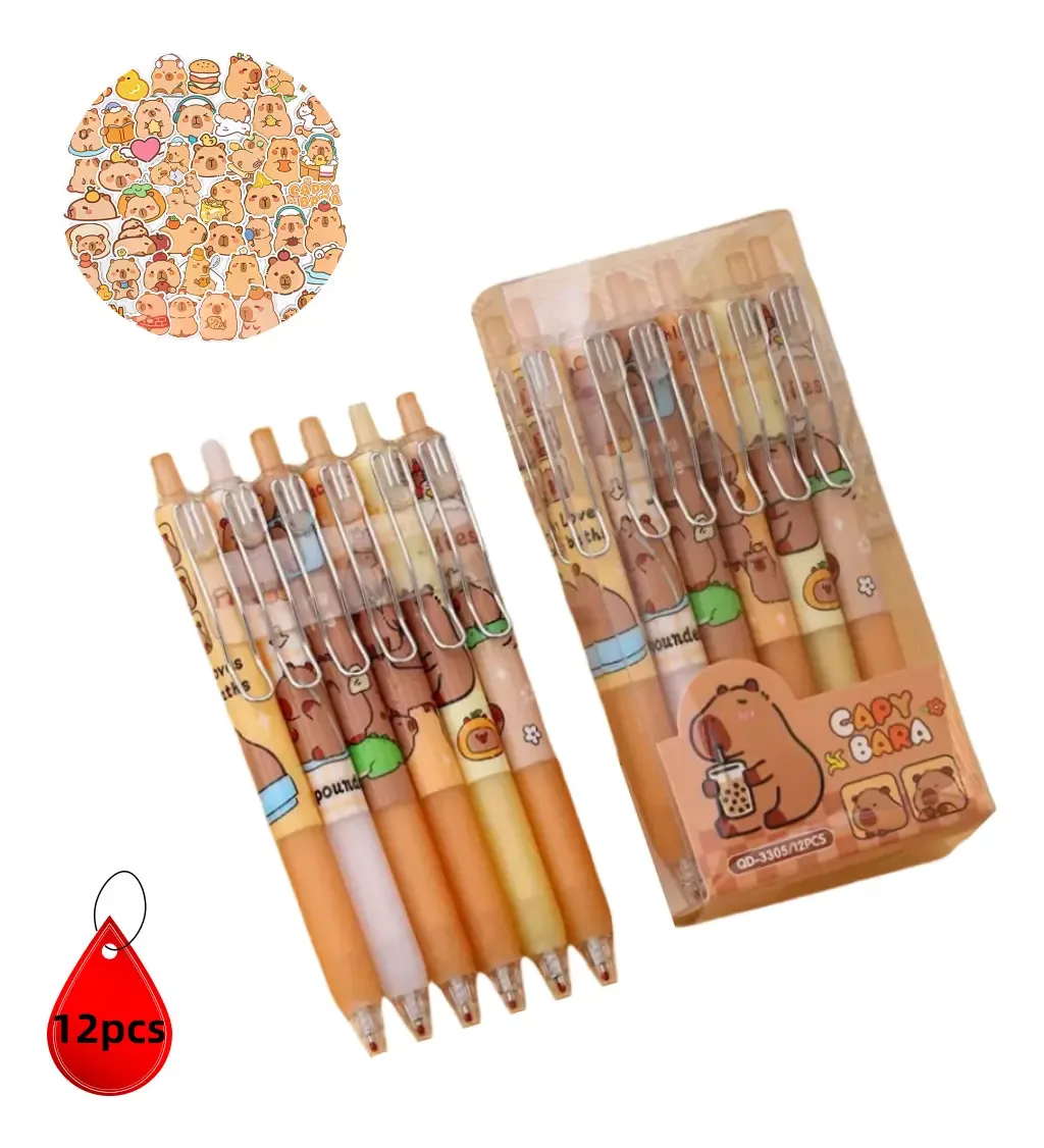 Canetas de gel escolar Capibara Kawaii para chocolate Regal, 12 unidades