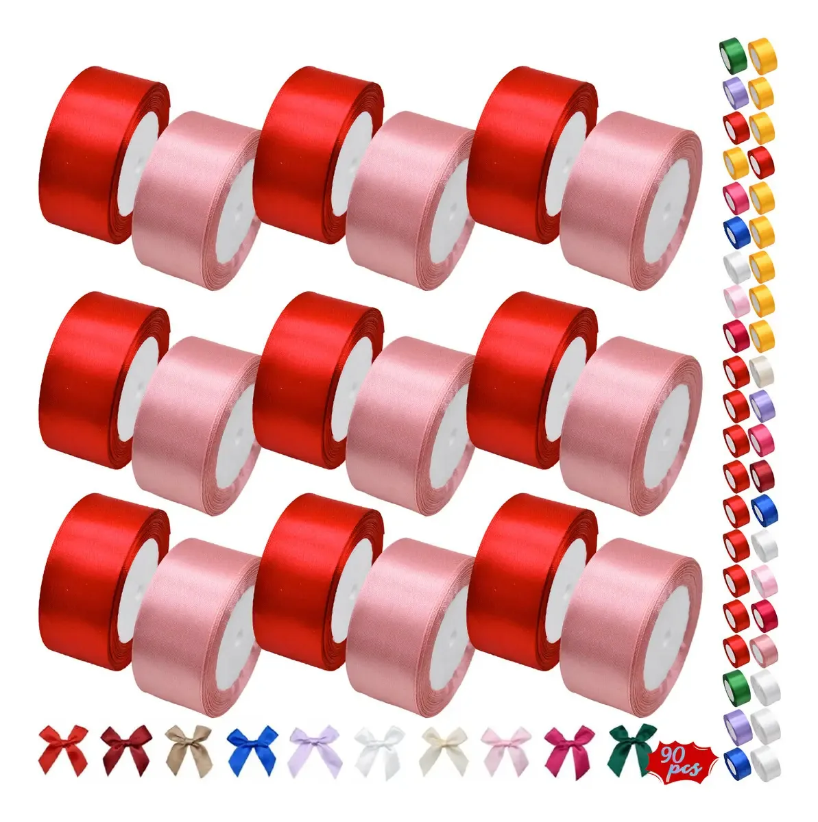 Cores de decoração de cetim Fita de cetim 3,8 cm rosa vermelho