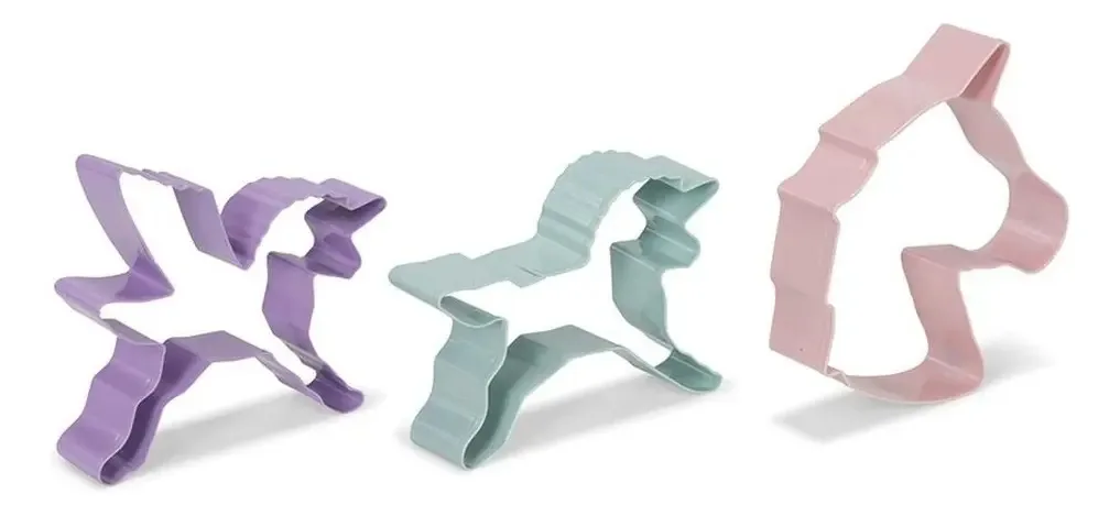 Conjunto de 3 cortadores de biscoitos de unicórnio