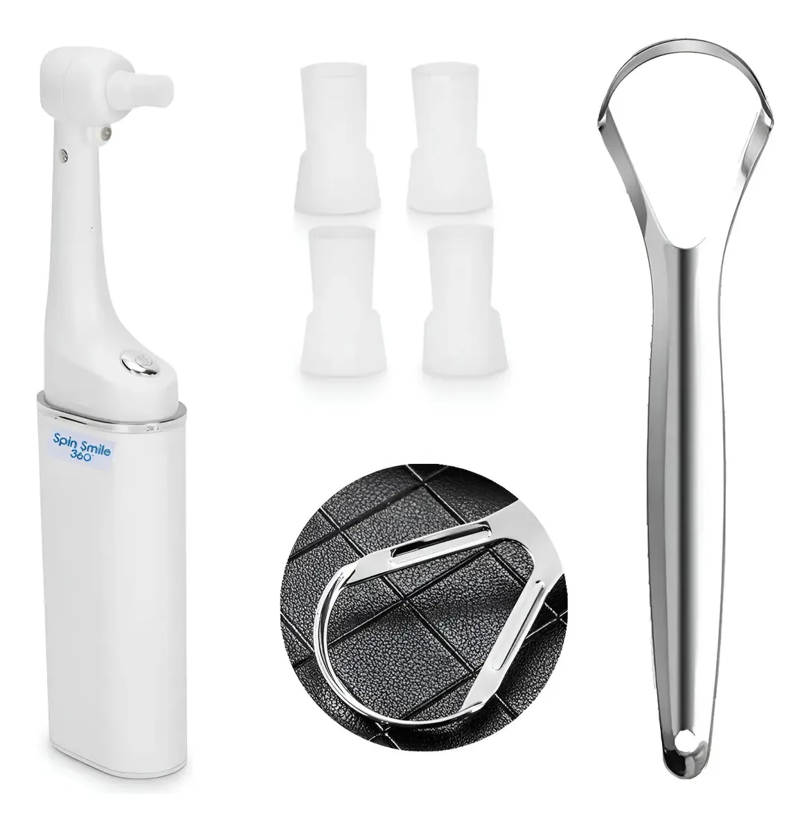 Limpador de língua de aço para higiene bucal e polidor dental com recarga de prata