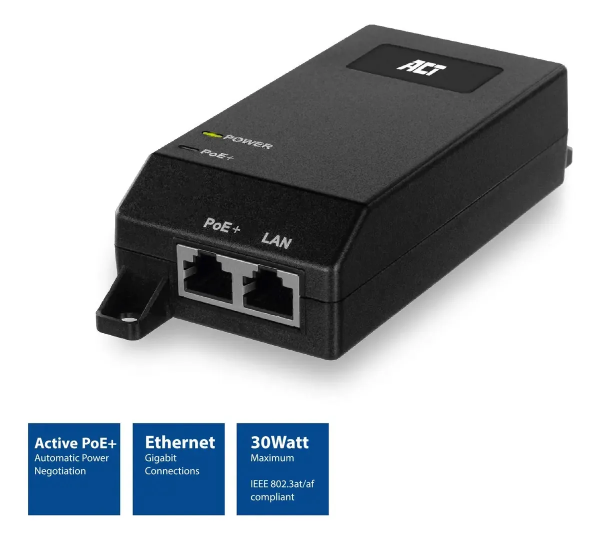 Adaptador Injetor PoE Act de 30 W, IEEE 802.3af/at Power Over Ethernet, Injetor Gigabit PoE+, 10/100/1000 Mbit/s, Distância Até 100 M Ac4438