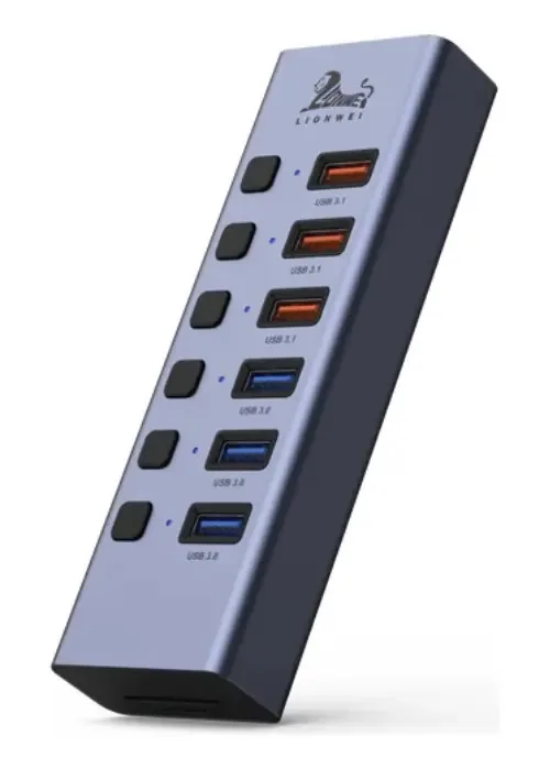 Hub USB Lionwei 8 em 1 | X3 Usb 3.1 + X3 Usb 3.0 | Sd e Tf
