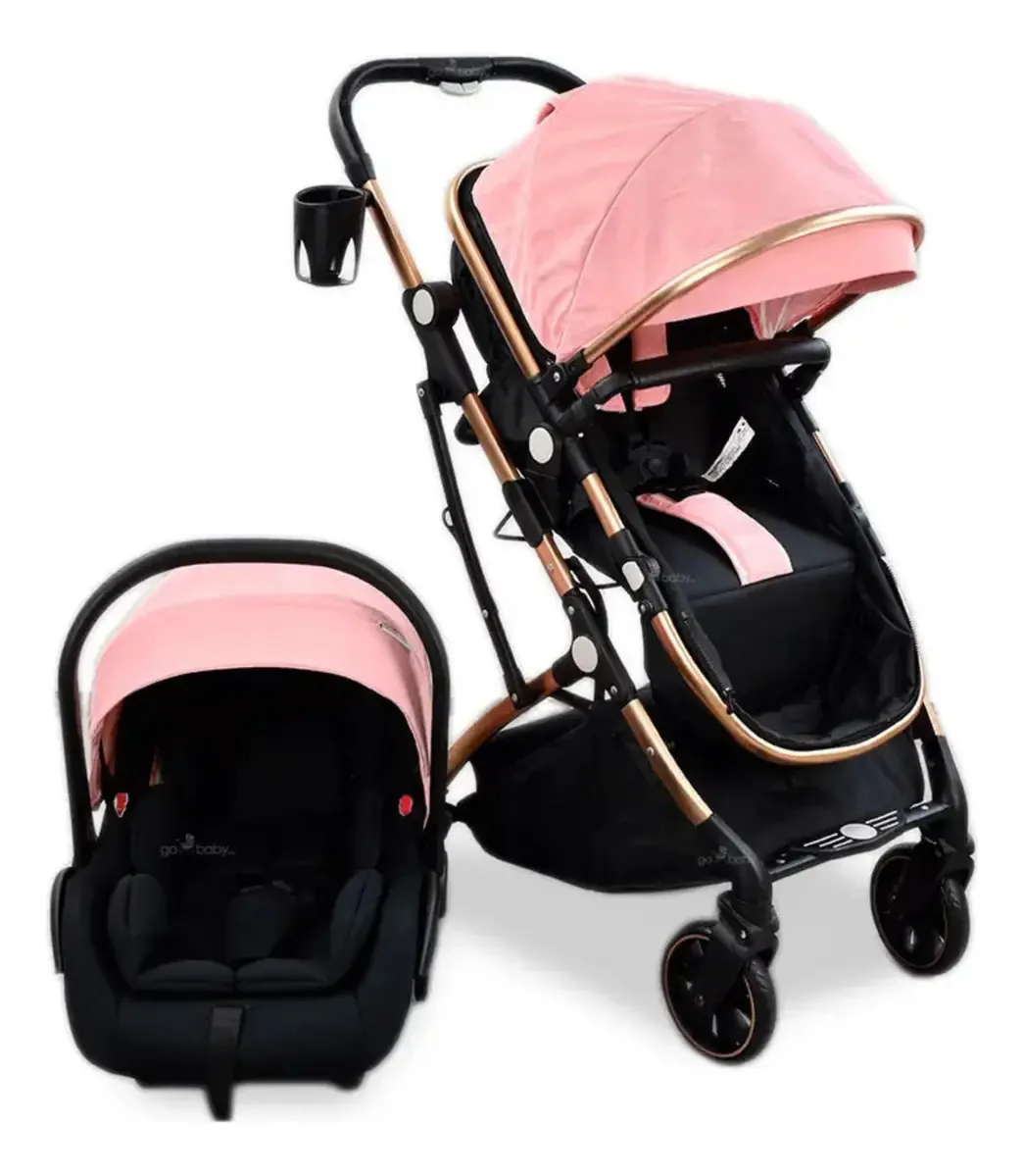 Carrinho de bebê Rainbow Confety World 4 em 1 com porta-bebês - chassi em ouro rosa