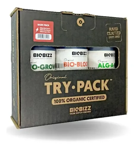 Kit Fertilizantes Orgânicos Biobizz Trypack Basic 750 mL — para Crescimento e Floração (BioGrow, BioBloom, Alg-A-Mic)