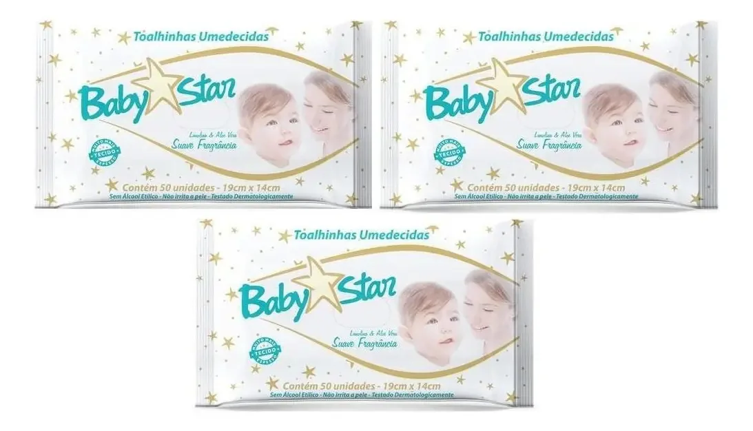 Kit Com 3 Pacotes De Lenços Umedecidos - Baby Star Premium