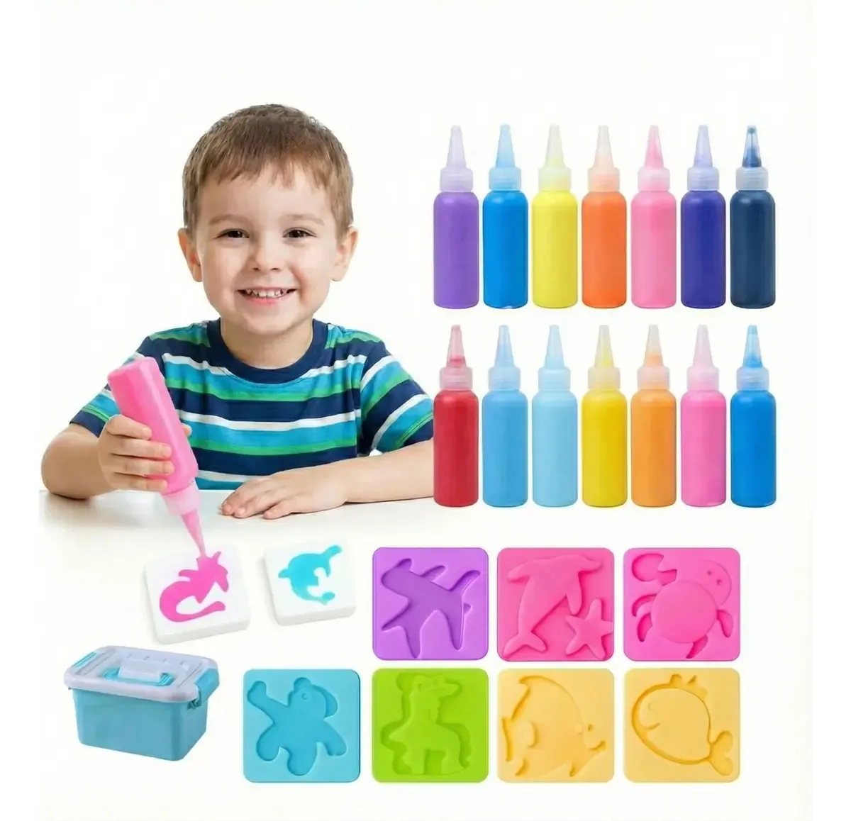 Kit completo para crianças criarem squishies mágicos de 12 cores: azul claro