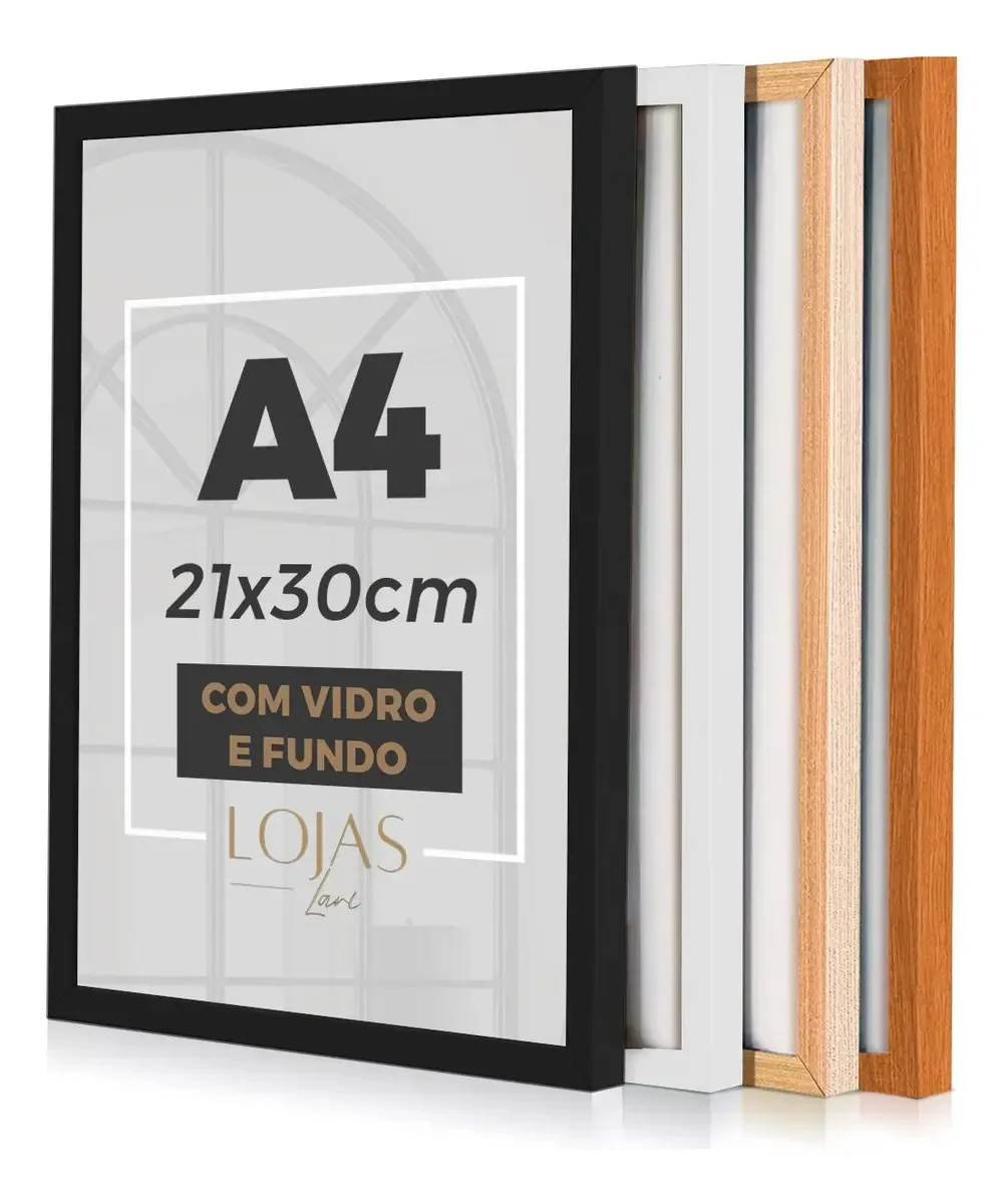 Kit 10 Molduras C/ Vidro A4 21x30cm Diploma Foto Certificado Cor Preto