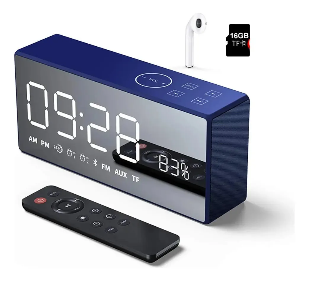 Relógio de rádio Ivqoyttv com alto-falante sem fio Bluetooth, Despertador com subwoofer robusto para uso externo, Relógio de espelho de voz com qualidade de som não destrutiva de alto desempenho