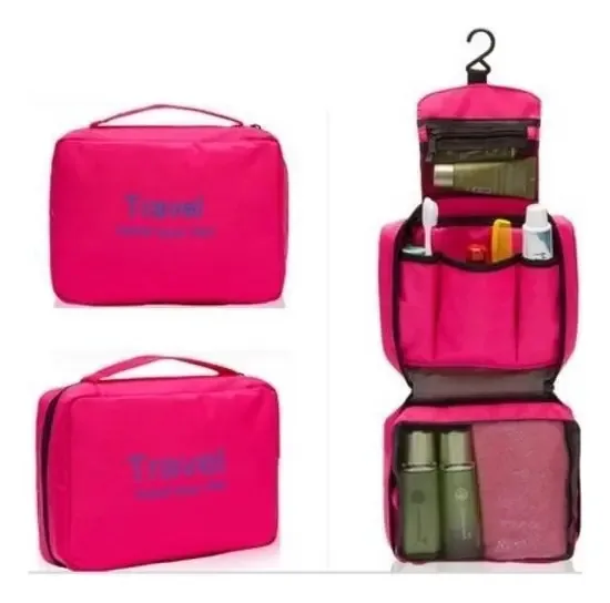 Necessaire Bolsa Gancho Higiene - Viagem Trabalho Academia Cor Rosa
