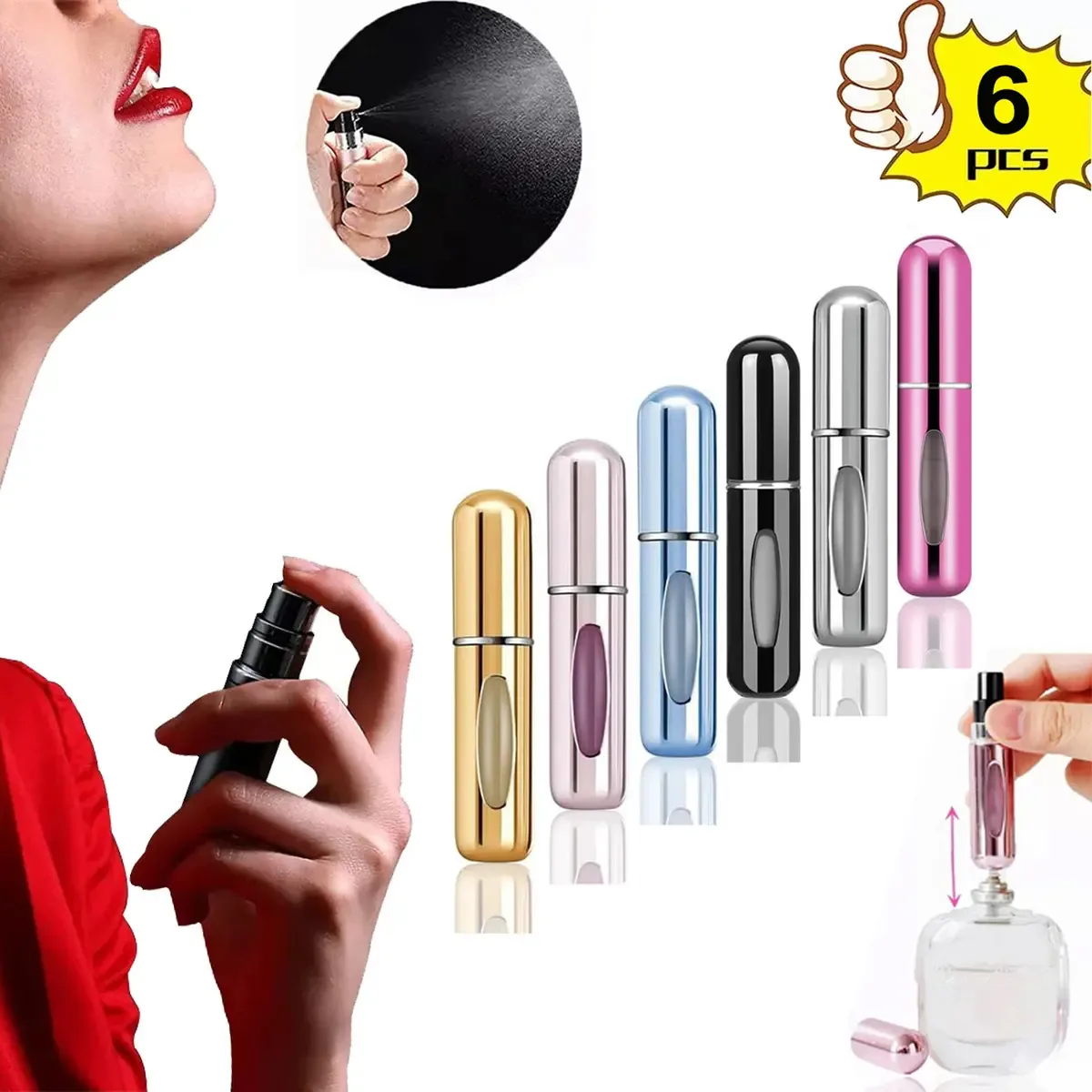 Bolsa de perfume de viagem recarregável, pacote com 6 kits recarregáveis