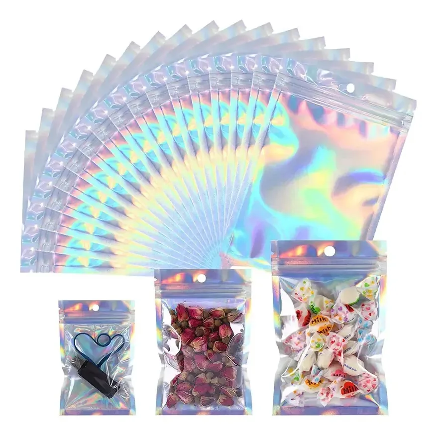 400 unidades de sacos holográficos de plástico reutilizáveis Litmus 10,5* 15 cm Sacos holográficos Sacos ecológicos Sacos holográficos