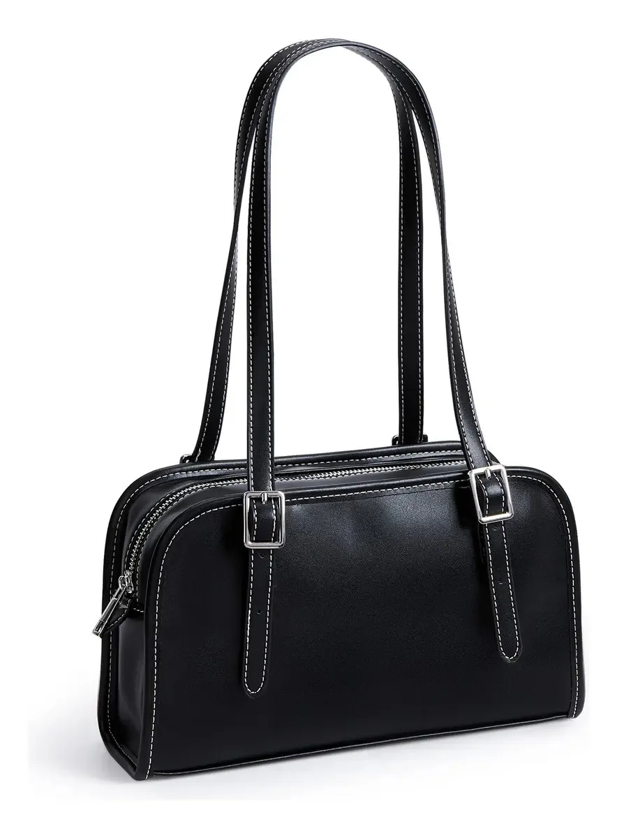 Bolsa de mão feminina Bolsa de ombro feminina de couro PU Bolsa de moda feminina cor preta