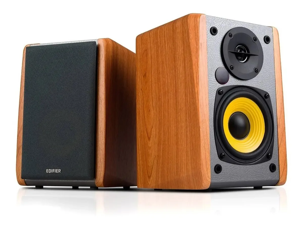 Monitores de estúdio Bluetooth Edifier R1010bt em cor de madeira