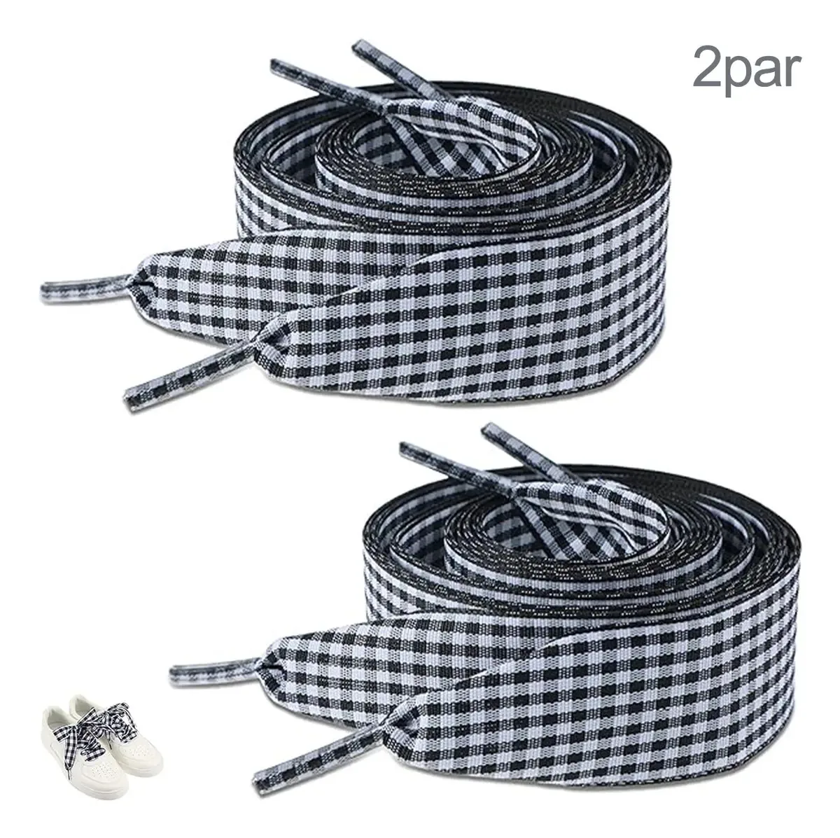 2 pares de cadarços Unive Plaid Flat Wide Ribbon