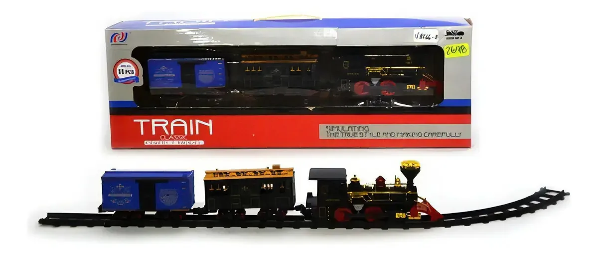 Trem de locomotiva antigo clássico com luz e som 11 unidades