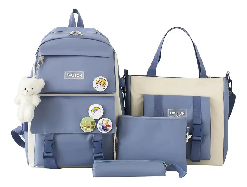 Conjunto de mochilas escolares multifuncional de cor azul com design de aço Vasoyo Design Mochilas de viagem escolar Mochila para laptop Mochila esportiva feminina/masculina