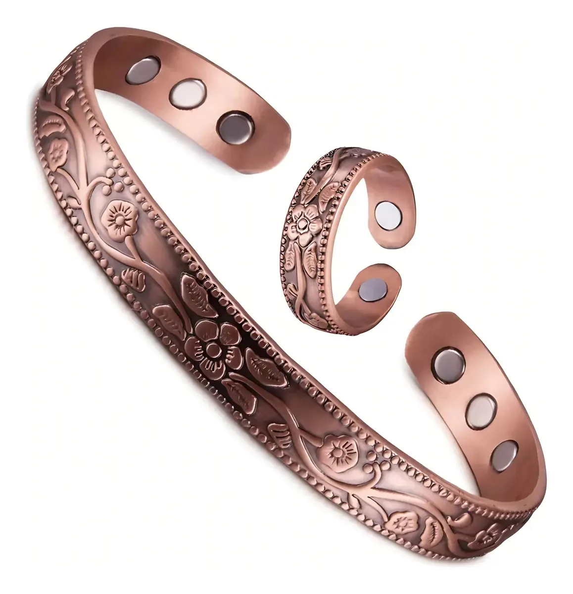 2 Peças De Pulseiras Magnéticas, Braceletes E Anéis De Cobre Puro