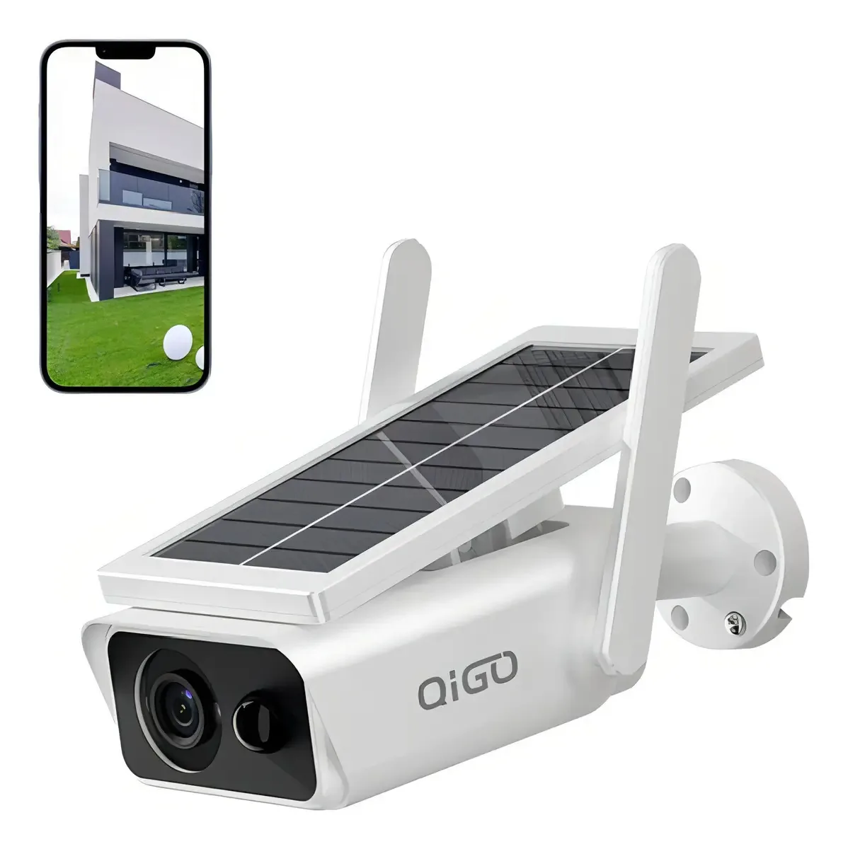 Baterias solares, câmera de segurança WiFi, vigilância externa, cor branca