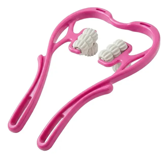 Massageador de pescoço manual portátil para escritório e carro, cor rosa