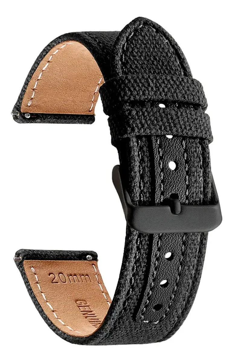 Pulseira De Couro Com Nylon 20mm Relógios Smartwatch Preto