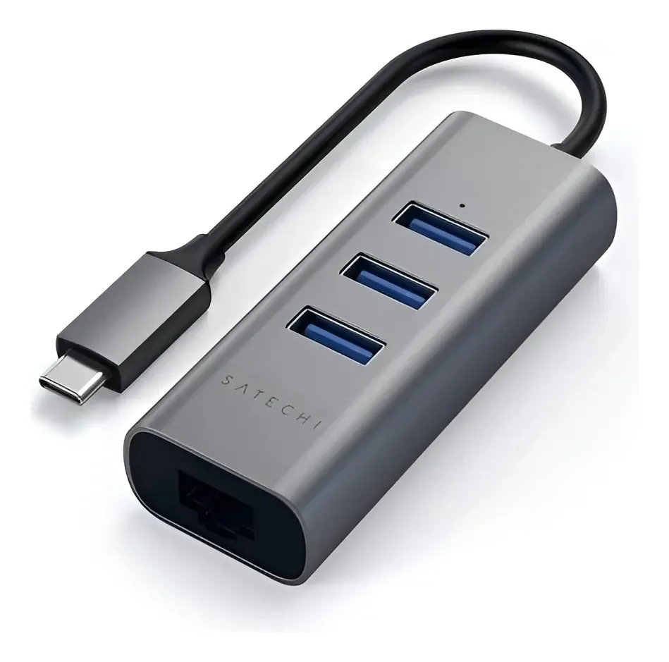 Hub Usb-c Satechi 3 Portas Usb-a + Ethernet Rede Space Gray