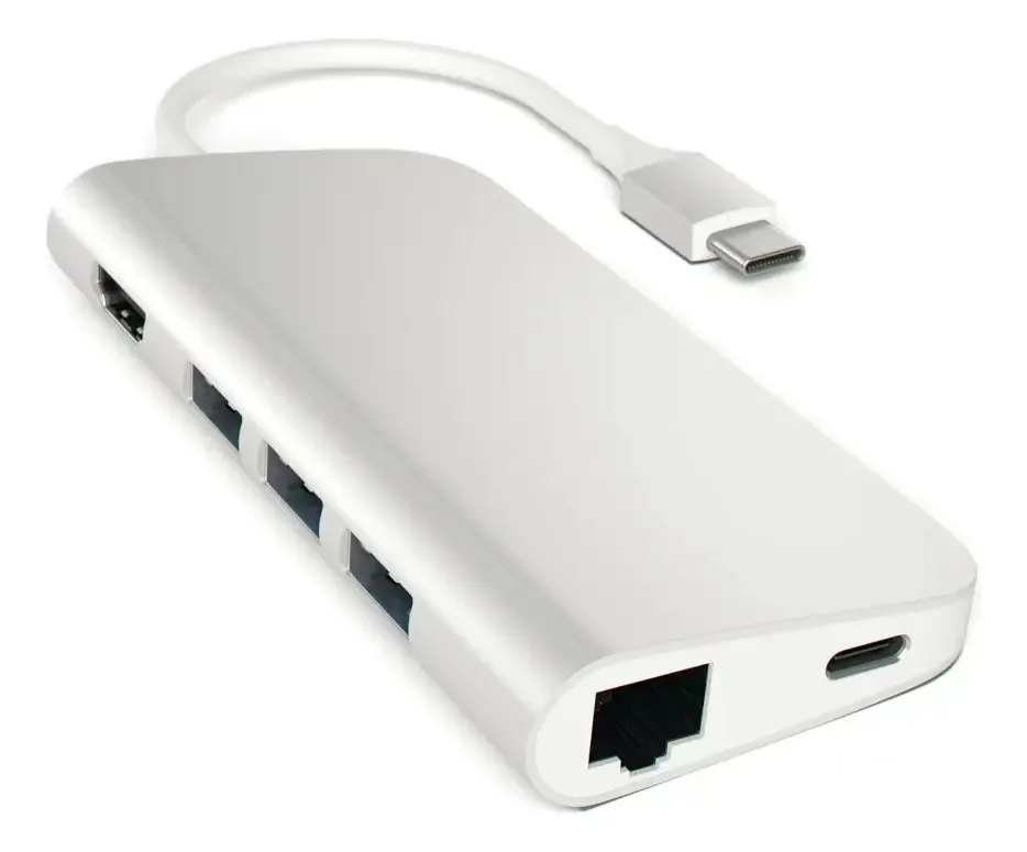 Hub de adaptador USB-C para HDMI 4k Usb 3.0 Rj45 Sd Silver