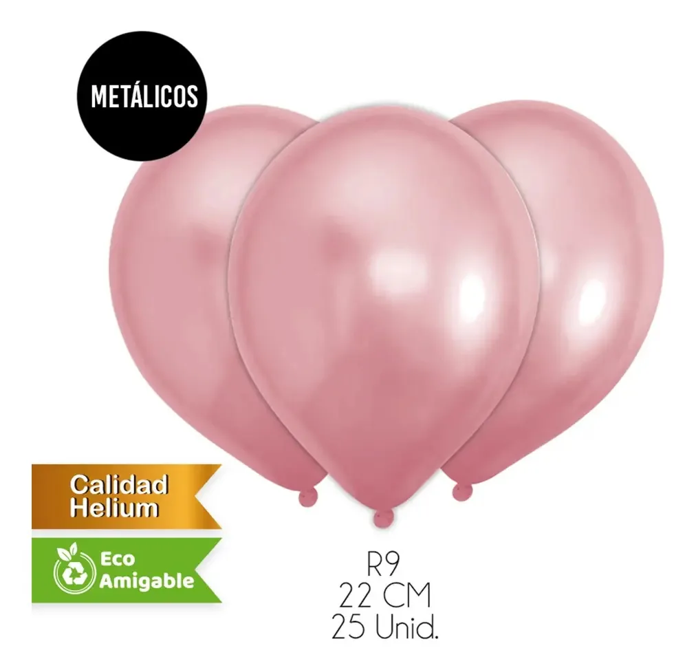Pacote: 50 balões de festa cromados metálicos lisos, 22 cm, cor ouro rosa