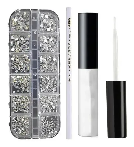 Strass Kit Nails Glue Pencil, maquiagem facial, Silver Gems
