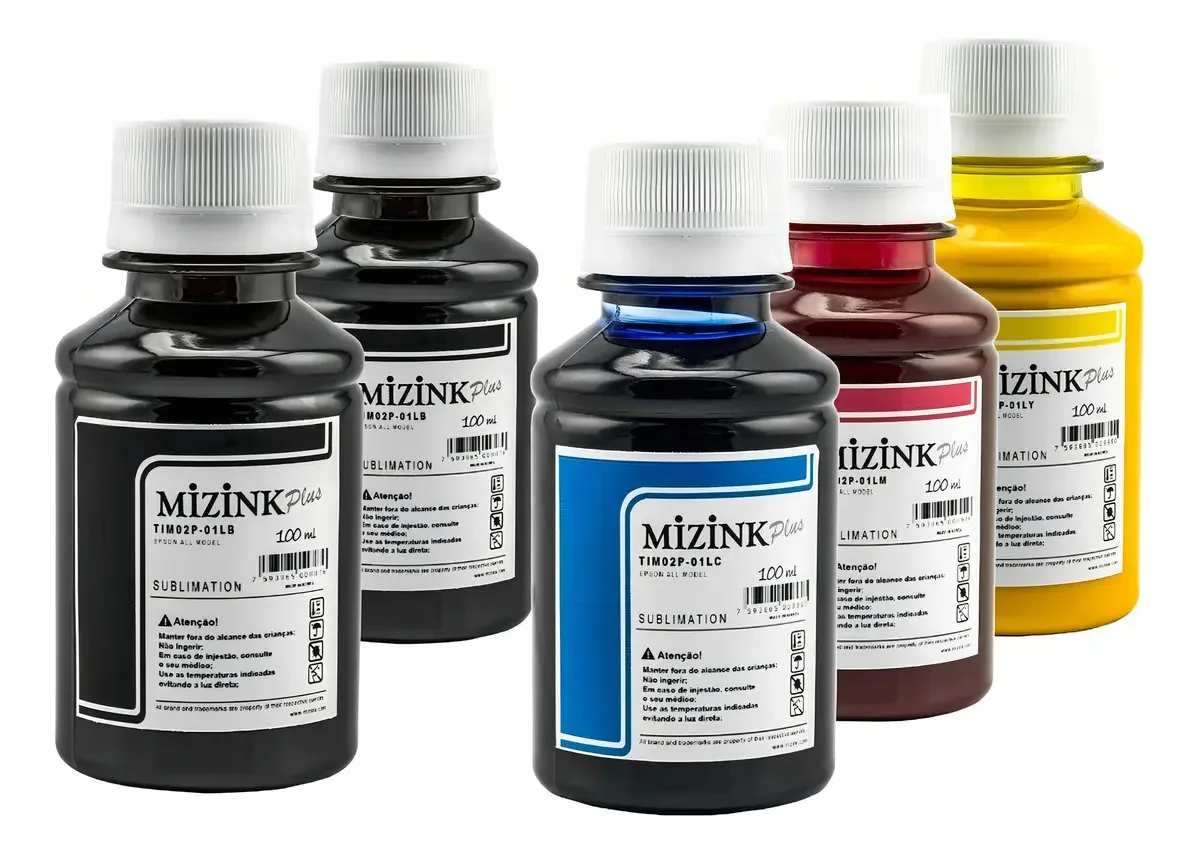 Pack 4 tintas impressora Mizink Tim01p sublimática CMYK 100ml