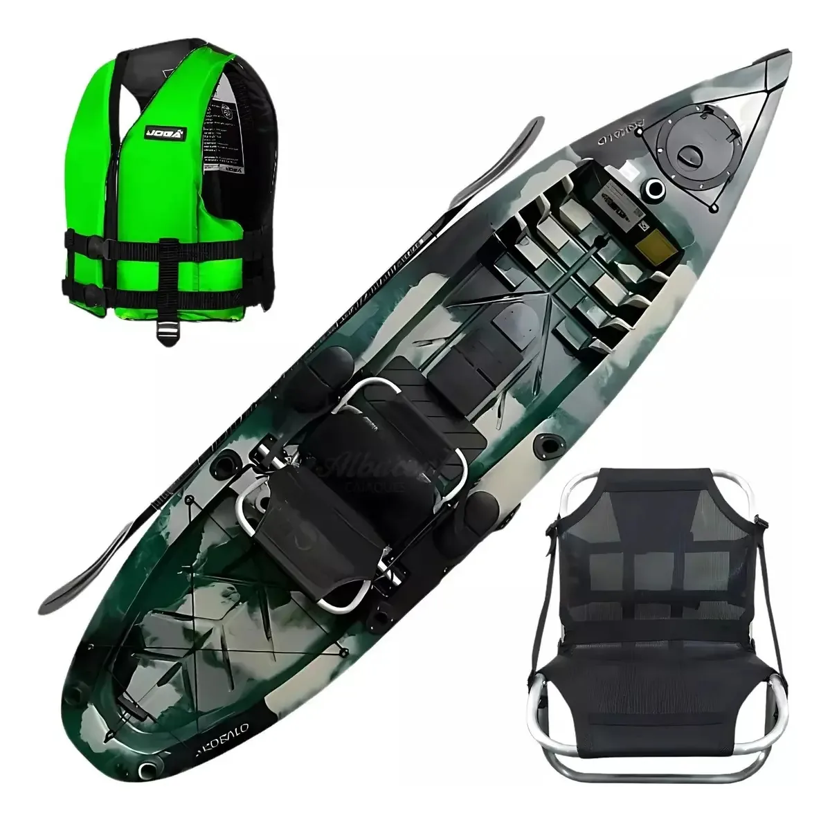 Caiaque De Pesca Robalo Pro Colete Cadeira E Remo Caiaker Cor Exército