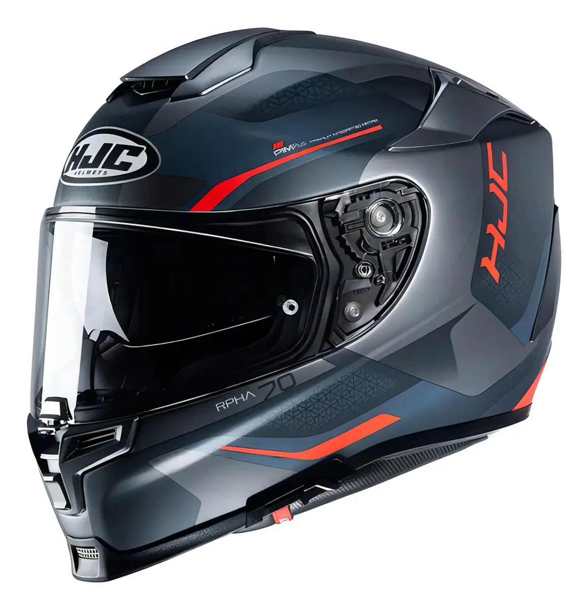 Capacete de Moto Esportivo HJC Rpha 70 Kosis Leve Conforto para Motociclista e Pilotos de Motovelocidade Viseira Plana 2d Já Vai Com Pinlock Fechamento Duplo D Cor Preto Azul e Laranja Tamanho 58