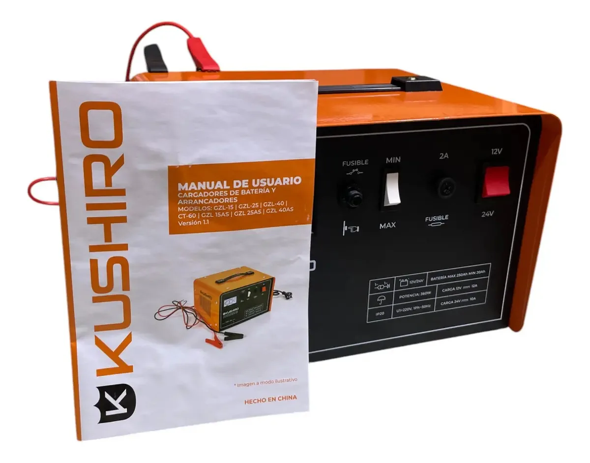 Carregador de bateria de 25 A 12/24V com parada automática Kushiro