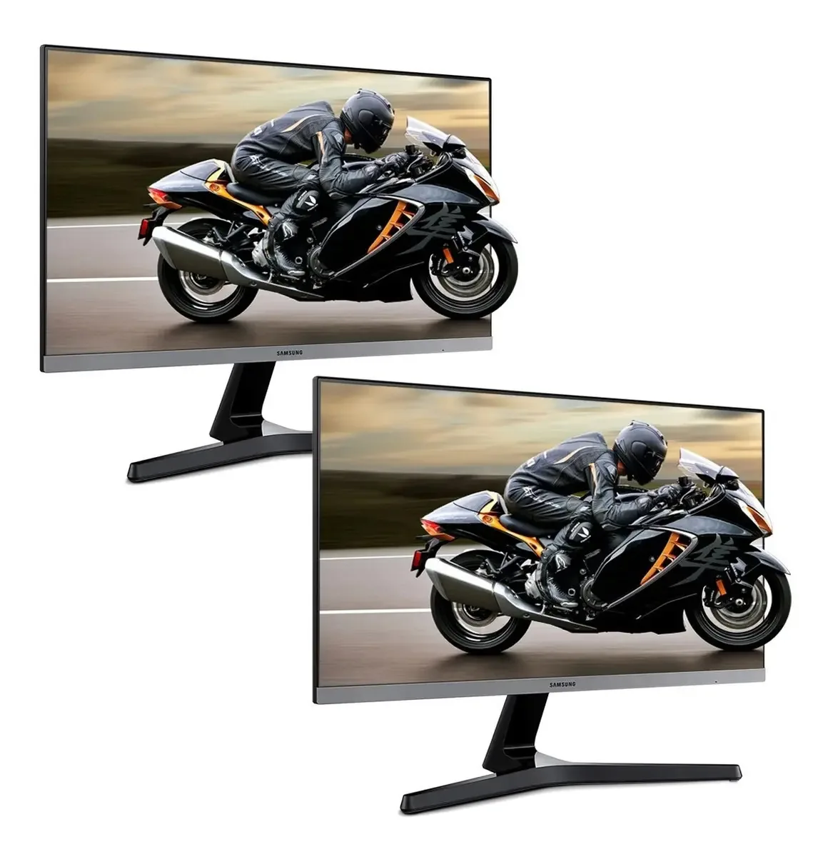 2 monitores Samsung FHD 75hz Freesync LS24R350FZLxzx de 24 polegadas, azul escuro, cinza