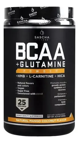 Sascha Fitness BCAA Sasha Fitness BCAA+ Glutamina, sabor coco, manga, suplemento em pó em um pote de 350g
