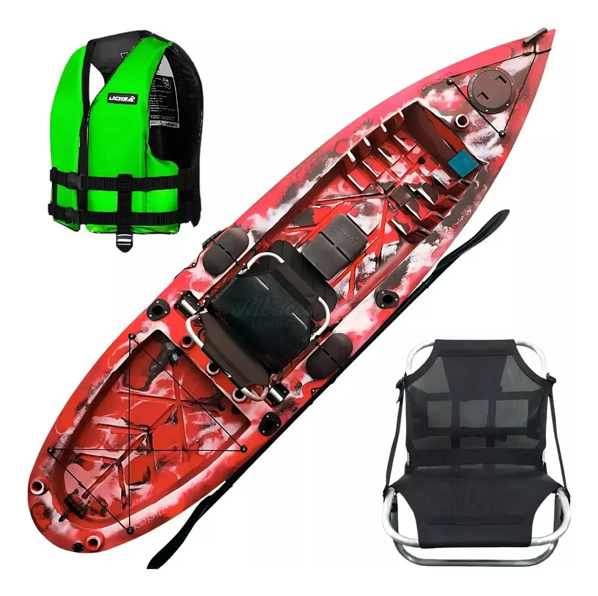 Caiaque De Pesca Robalo Pro Colete Cadeira E Remo Caiaker Cor Vermelho Camuflado