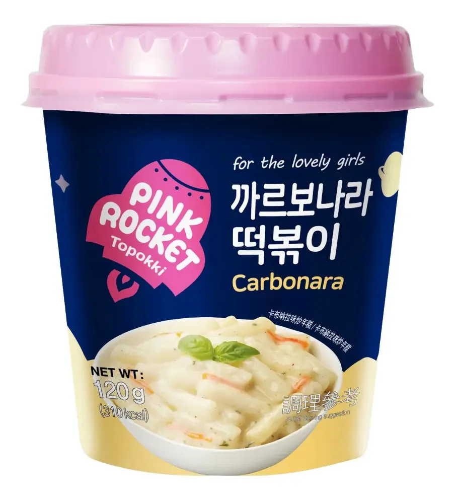 Topokki Bolinho Arroz Coreano Carbonara Pink Rocket 120g