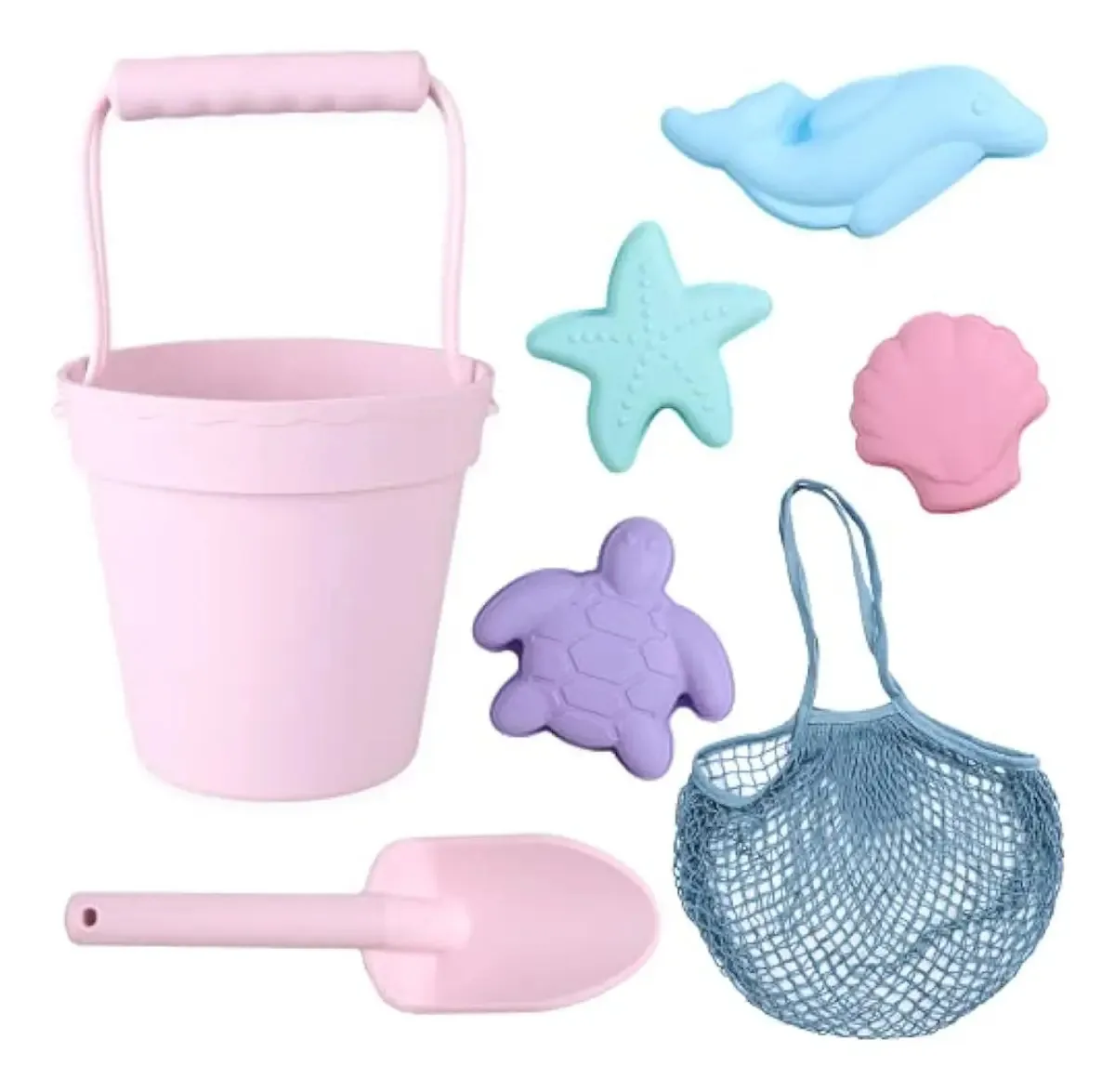 Brinquedos de praia de silicone rosa de 7 peças para crianças