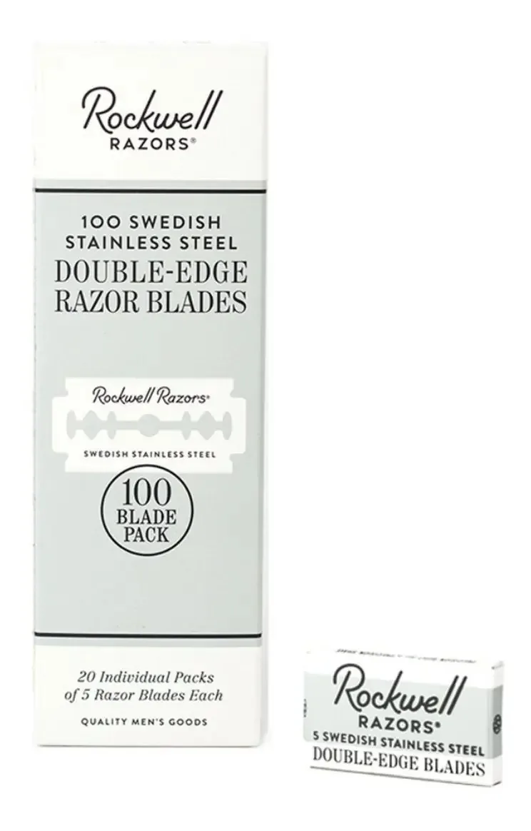 Caixa de barbear Rockwell Razors Double Edge com 100 lâminas de barbear
